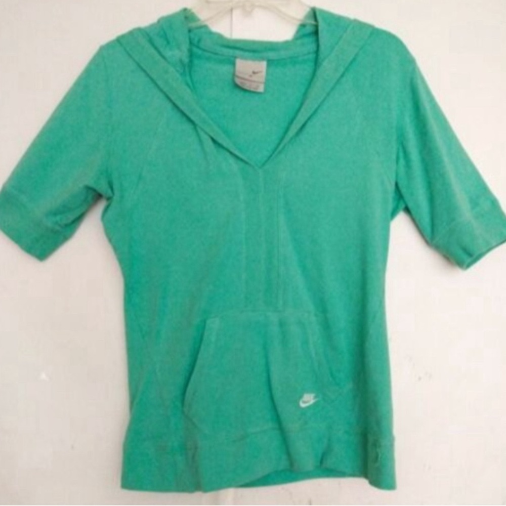 NIKE Women's Seafoam Green Short Sleeve Hooded Shirt W/ Pockets SZ Large